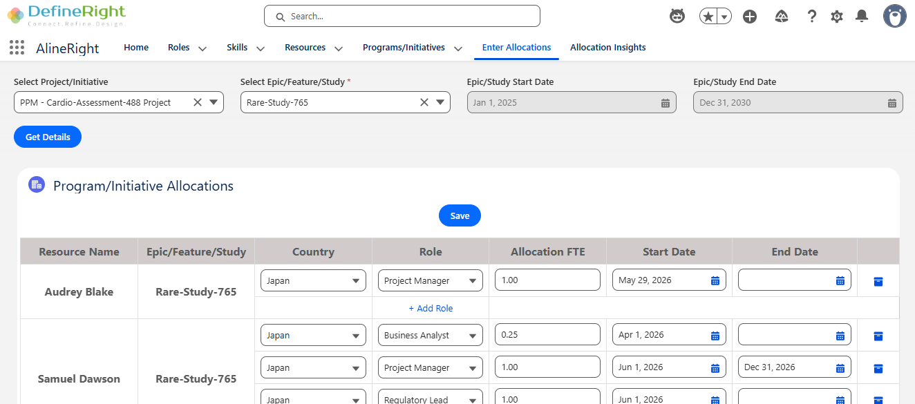 DefineRight Program and Initiative Allocations